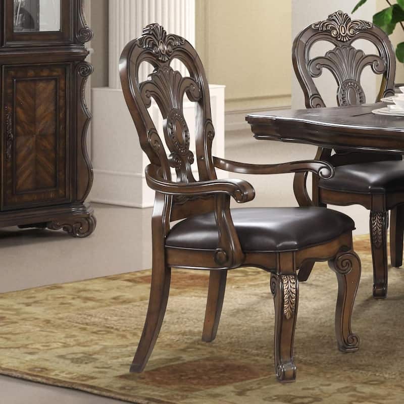 Traditional Arm Chairs Set Dark Brown Finish
