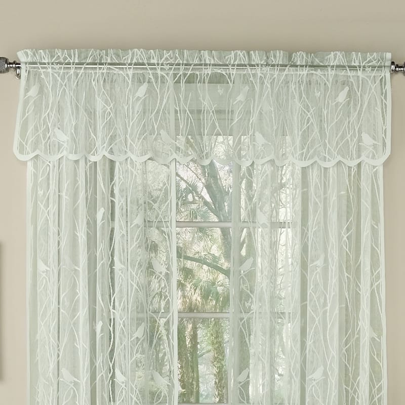 Ivory Knit Lace Bird Motif Window Treatments - valance