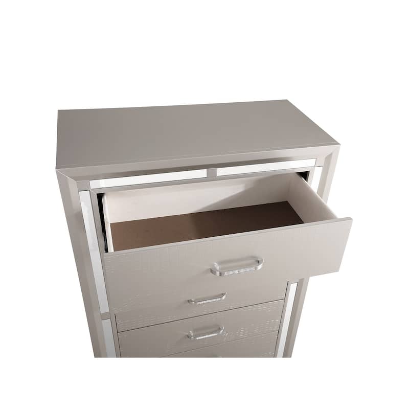 5-Drawer Wooden Bedroom Chest Dresser- 48" - Silver Champagne