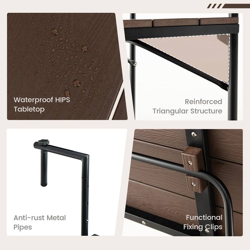 Outdoor Folding Hanging Table Railing Table Adjustable Height
