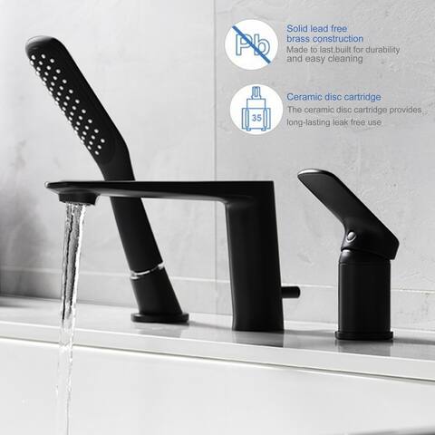 Deck Mounted 3-Hole Bathtub Faucet Widespread Mixer Faucet with Hand Shower