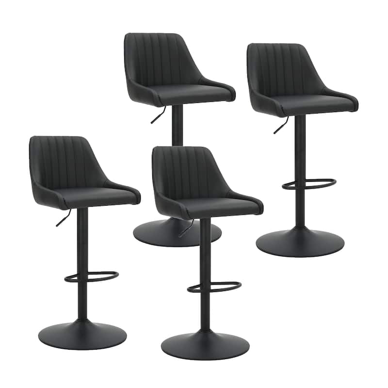 Modern Faux Leather and Metal Adjustable Air-Lift Stool with Swivel, Set of 4 - White and Black