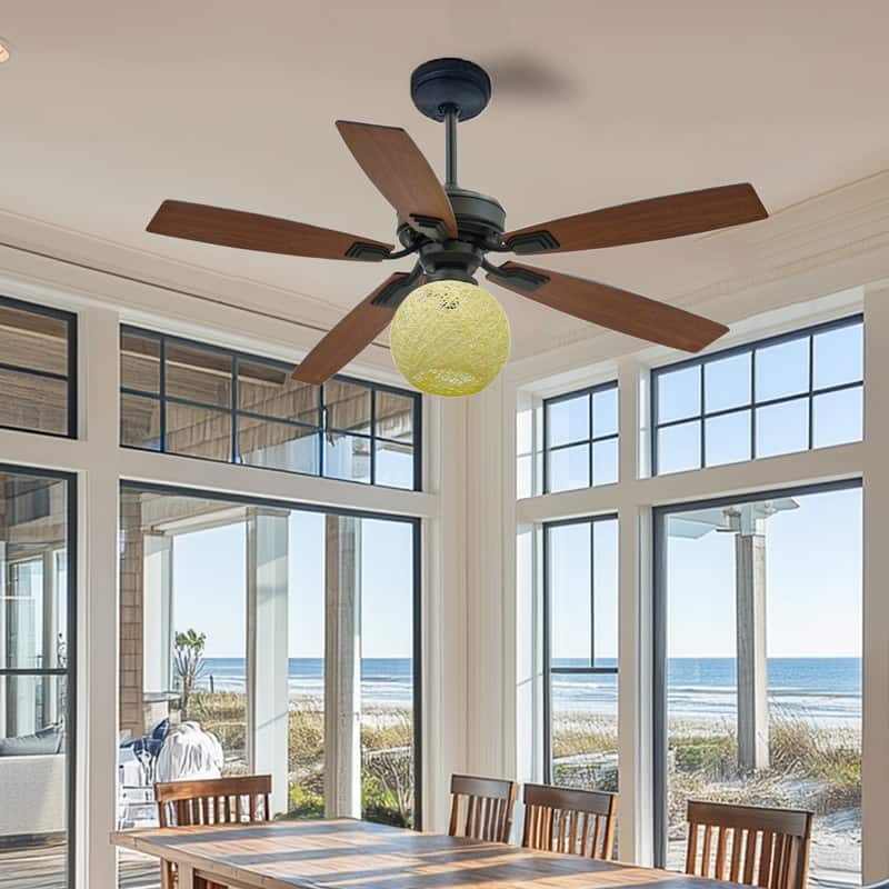 52 Inch Ceiling Fans with Lights and Remote, Reversible Airflow, Noiseless for Bedroom, Living Room, Indoor/Outdoor Use