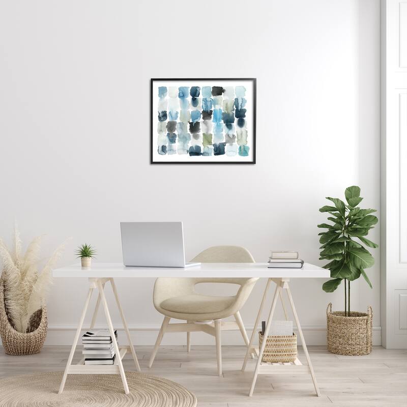 Stupell Ocean Inspired Abstract Tiles Blue Green Watercolor Framed Giclee Texturized Art by Grace Popp