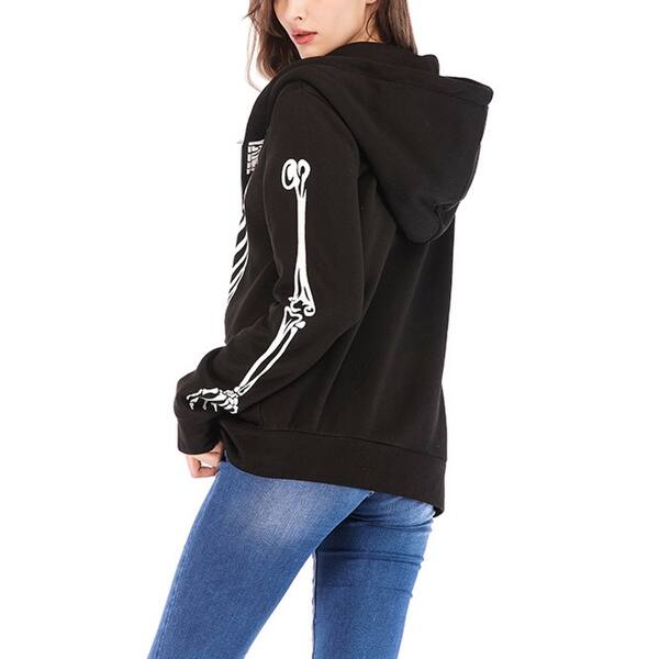 Shop Women Hoodies Zipper 3d Printing Hooded Skull Sweatshirts
