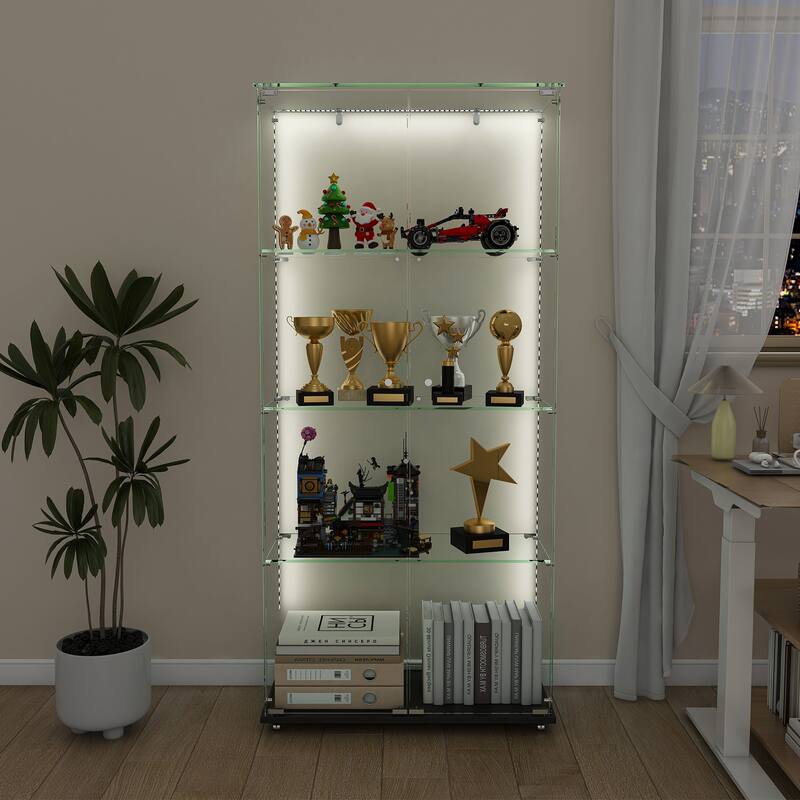 Roomfitters Glass Display Cabinet with Lighting, 4 Tier Curio Case for Collectibles, Floor Standing Showcase, Black - 27.56 inch x 11.81 inch x 62.99 inch - Black (27 Inch)