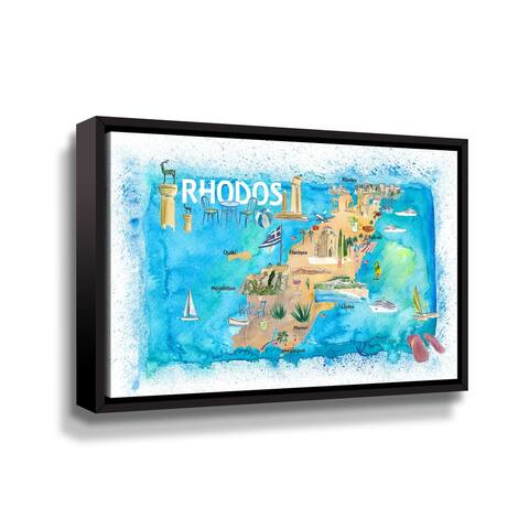 Rhodes Greece Illustrated Map with Main Roads Landmarks and Highlights Gallery Wrapped Floater-framed Canvas