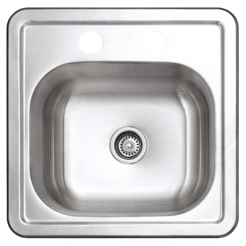 Fine Fixtures Top Mount Stainless Steel Single Bowl - 2 Holes - 15 x 15