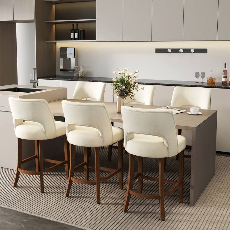 Set of 2/4/6,Upholstered Counter Height Bar Stools,Modern Counter Stools with Wood Legs for Kitchen Island Dining Room Bar - Beige - Set of 6
