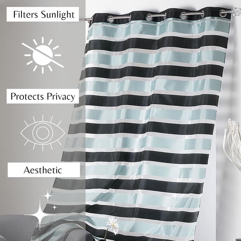 Striped Sheer Extra Wide Window Curtain Panel - Light-Filtering Drape for Modern Home Decor