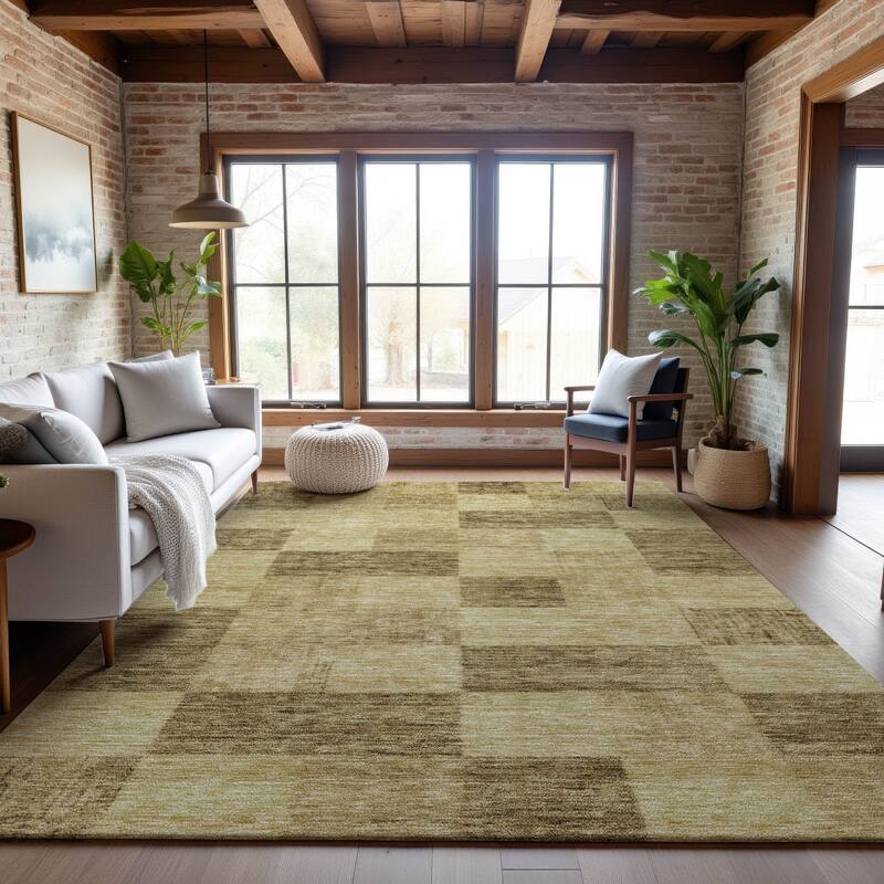 Premium Washable Super Soft Modern Checker Mayfield Rug - Gold - 3' x 5'