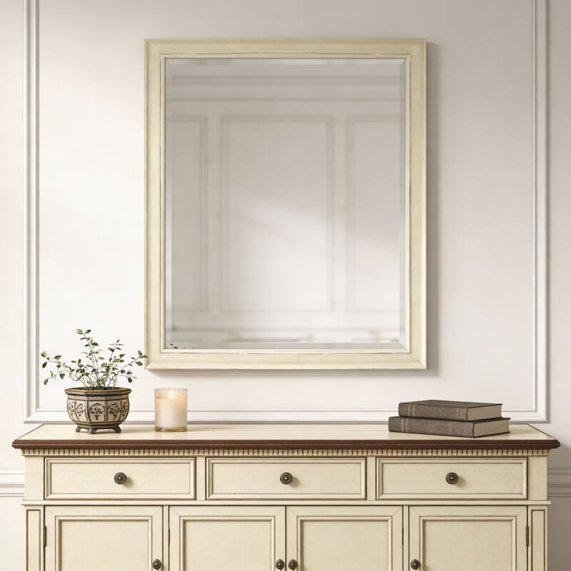 HomeRoots 52" Ivory Distressed Wood Framed Accent Mirror - 40.00 in. x 52.00 in. x 2.00 in. - 40.00 in. x 52.00 in.  x 2.00 in.