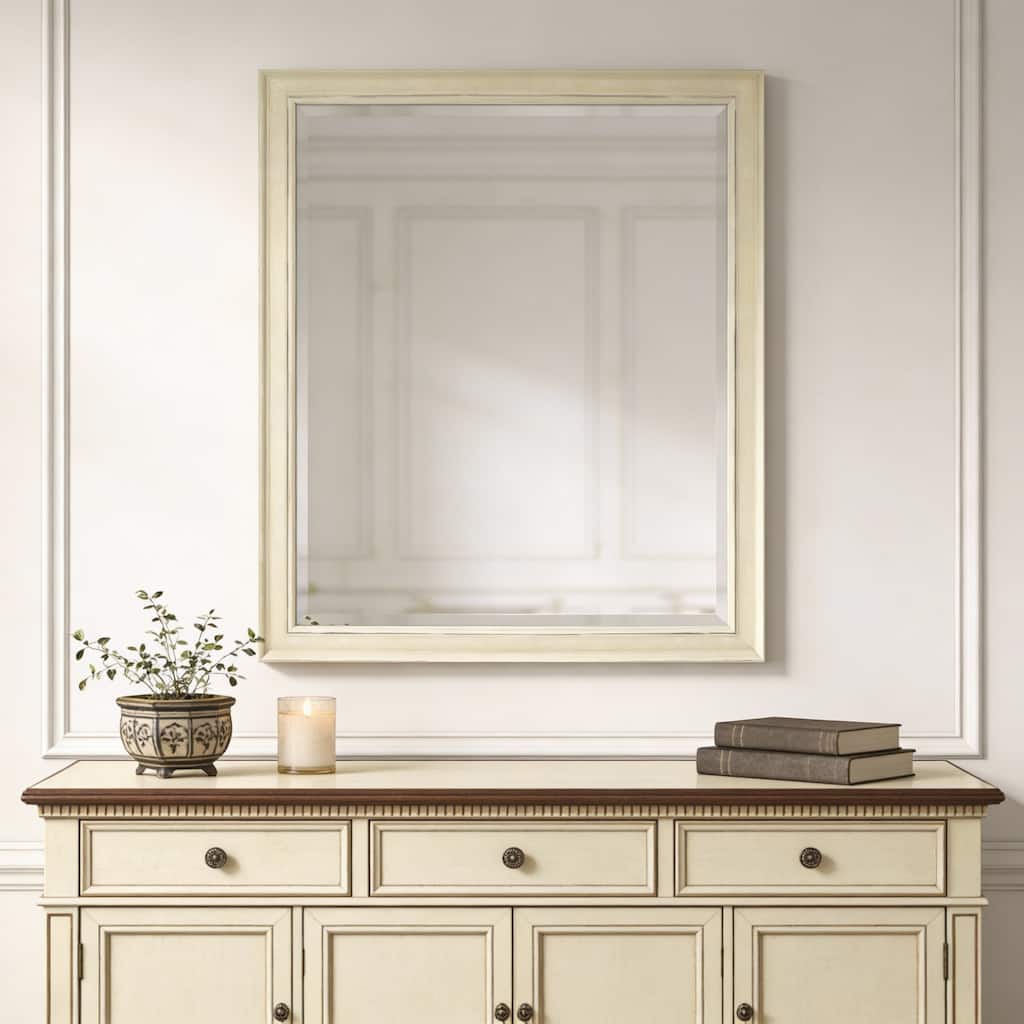 HomeRoots 52" Ivory Distressed Wood Framed Accent Mirror - 40.00 in. x 52.00 in. x 2.00 in.