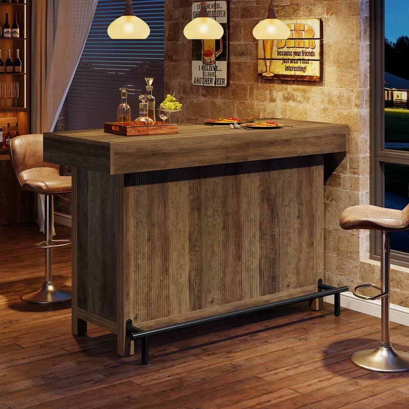 57-Inch Large Home Bar Unit, 2-Tier Mini Bar Table with Footrest for Kitchen, Home, Living Room, Counter Height Pub Table,