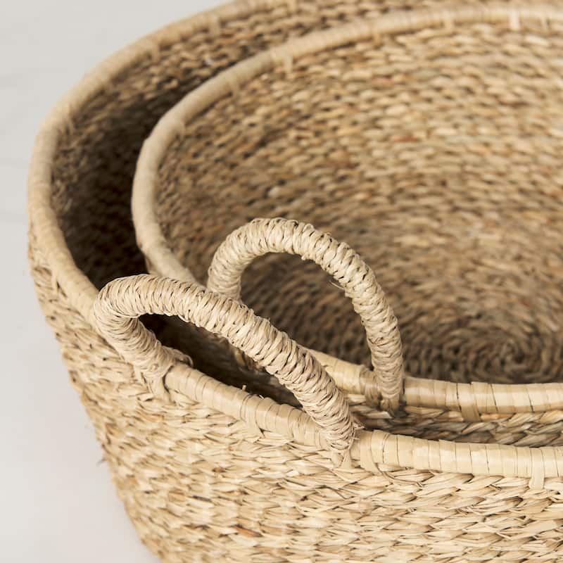 Ayanna Set of 2 Deep Nesting Seagrass Baskets w/ Handles - 18.5L x 18.5W x 5.9H