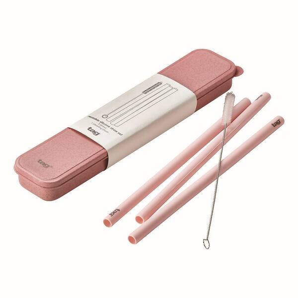 Pink Reusable Silicone Straw Set 9.5 in Dishwasher Safe Eco-Friendly ...