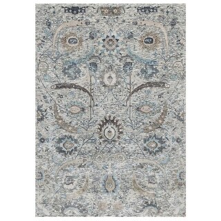 Shahbanu Rugs Ivory Sickle Leaf Design Hand Knotted Plush and Lush Silk ...