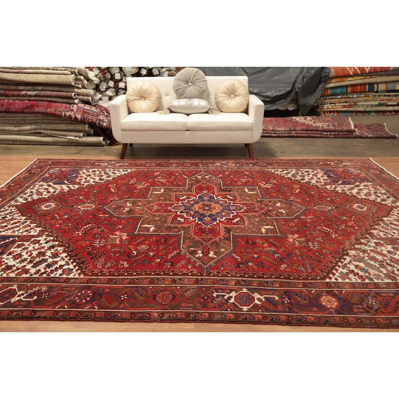 Hand Knotted Oriental 100% Wool Carpet Traditional Medallion Red Heriz Area Rug - 12' 0'' X 9' 9''