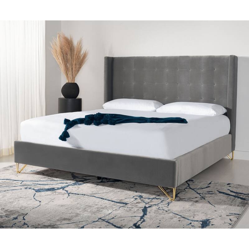 SAFAVIEH Couture Hiawatha Metal Leg Queen Bed - Hudson Grey - Queen