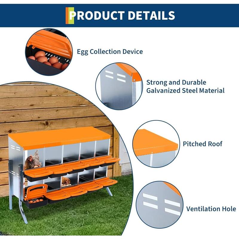 10-Hole Metal Chicken Nesting Box or Easy Cleaning with Legs