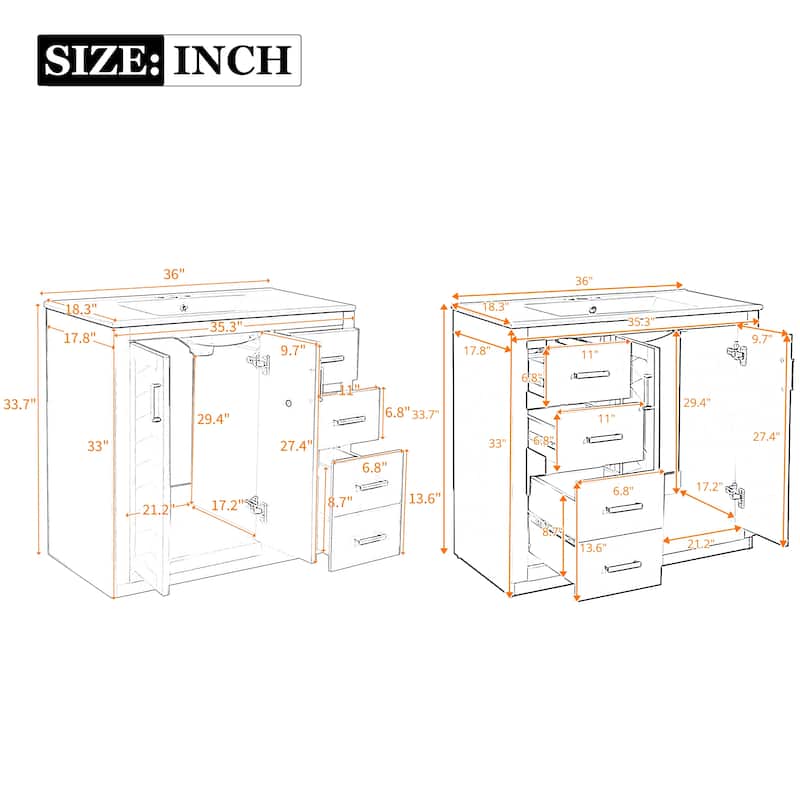 Roomfitters 72" Freestanding Bathroom Vanity with Ceramic Sink, Wood Double Sink Storage Cabinet with Soft Close Drawers