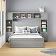 preview thumbnail 3 of 44, Queen Size Wooden Bed with Trundle, Cabinet, and Sockets, Grey