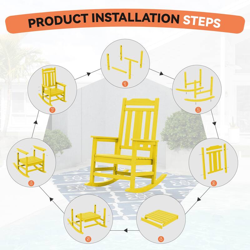 Outdoor Patio HDPE Rocking Chiar, Extra Wide Seat & Backrest