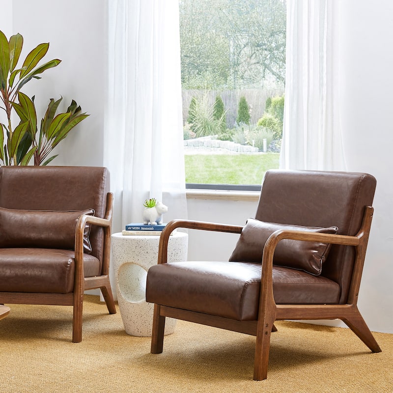 Glitzhome Set of 2 30.75"H Mid-Century Modern PU Leather Accent Chairs with Cushion - 25.75"W x 33.75"D x 30.75"H