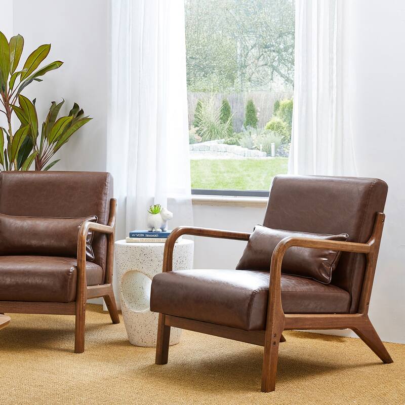 Glitzhome Set of 2 30.75"H Mid-Century Modern PU Leather Accent Chairs - 25.75"W x 33.75"D x 30.75"H
