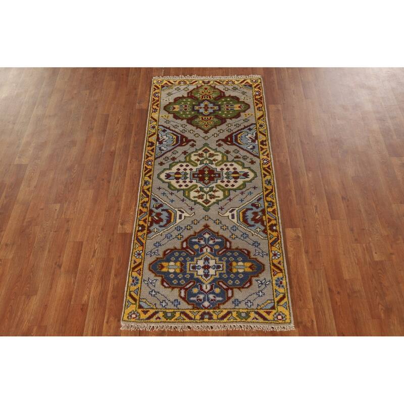 Geometric Kazak Oriental Rug Hand-Knotted Wool Carpet - 2'6"x 5'11"