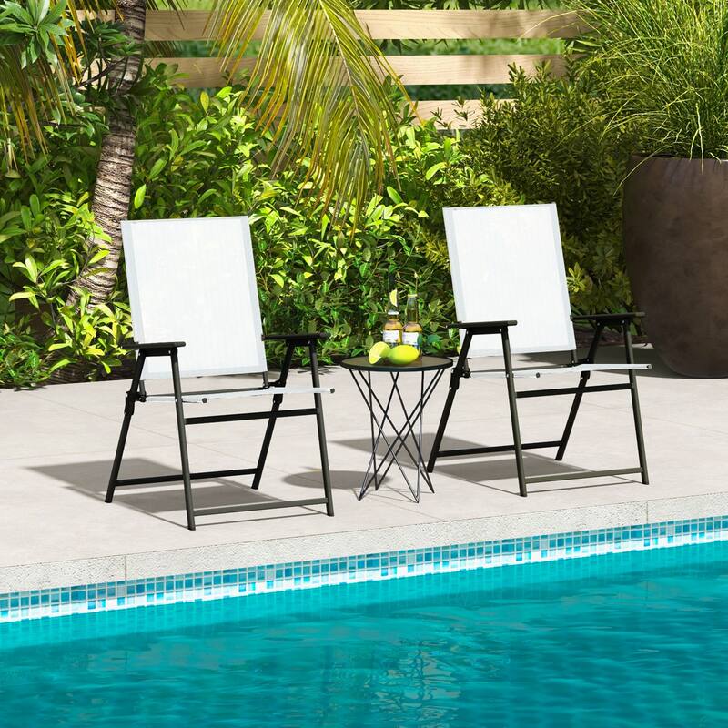 Gymax Set of 4 Patio Portable Metal Folding Chairs Dining Chair Set