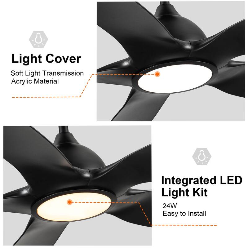 60 in. Integrated LED Indoor&Outdoor Matte Black Ceiling Fan with Light Kit and Remote - 60 INCHES