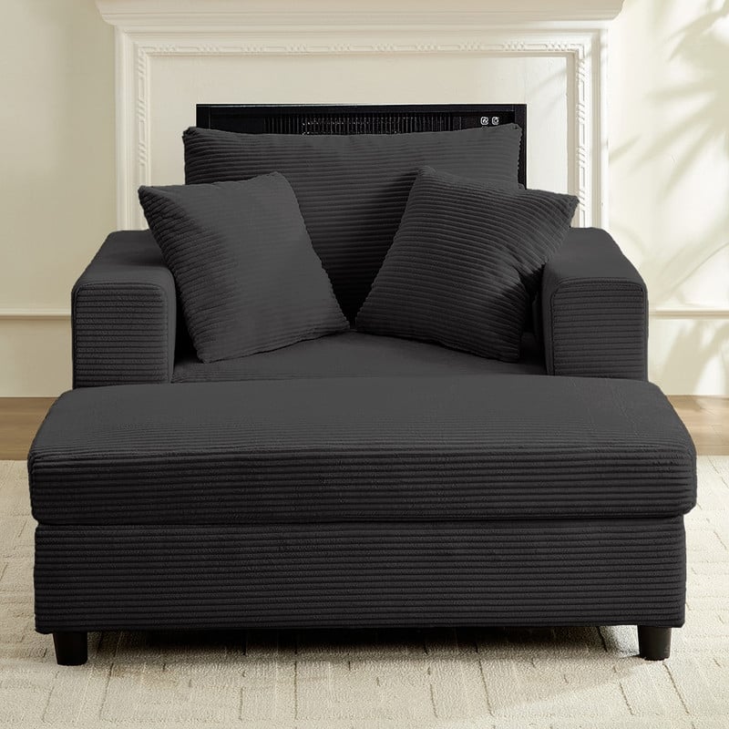Mixoy Corduroy Chaise Lounge Deep Seat Sleeper Sofa Chair with Storage Ottoman,Upholstered 1-Seater/Loveseat Sofa Couch