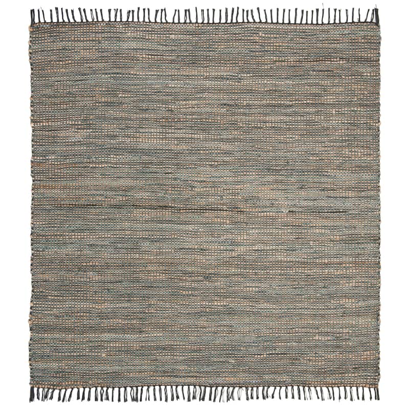 SAFAVIEH Handmade Anjela Leather Boho Stripe Area Rug - 6' Square - Grey