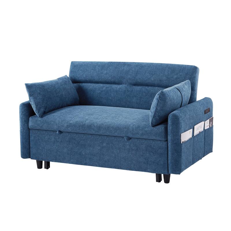Pull Out Sleep Sofa Bed with Pillows, Loveseats Sofa with Adjsutable Backrest, Convertible Sofa Bed with USB Ports