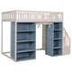 preview thumbnail 8 of 9, Full Size Loft Bed with 2 Four-layer Storage Cabinets and Curtain, White+Blue