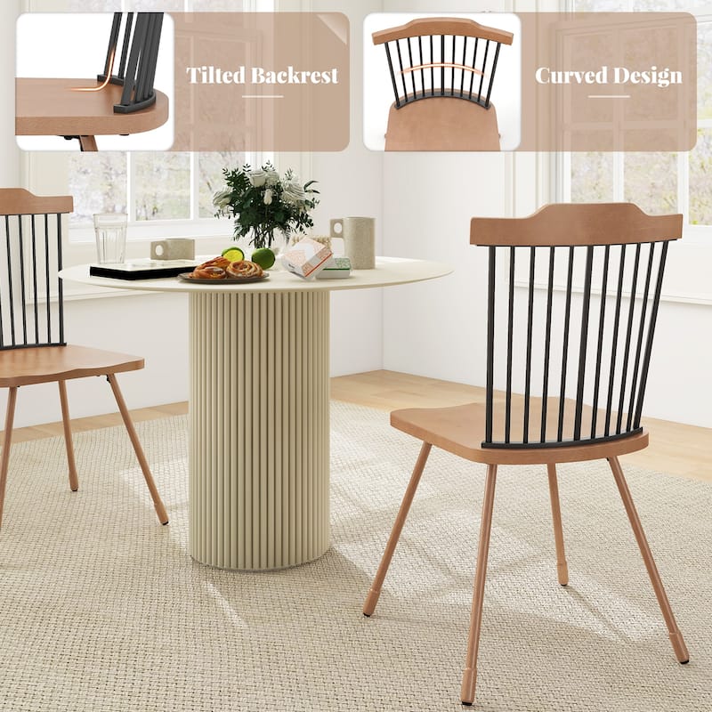 Gymax Windsor Chair Set of 2 Metal Legs Supported Dining Chair