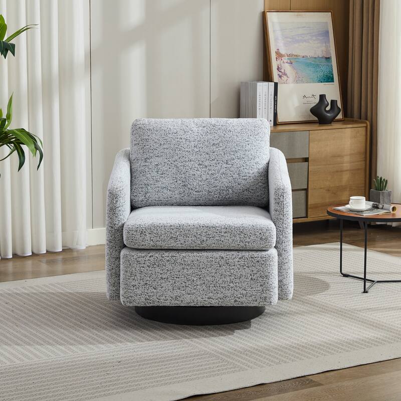 Swivel Accent Chair with Thick Cushions, Round Accent Single Sofa Chair, 360 Degree Club Chair Lounge Armchair - White Black