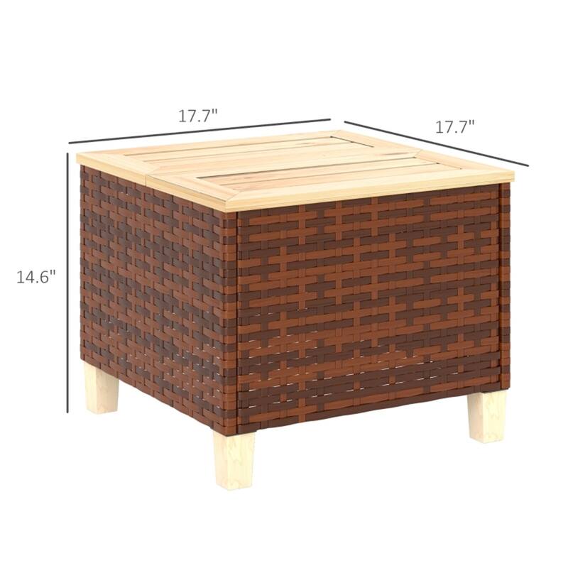 Brown Nature Wood Fir Wood PE Steel Rustic Patio End Table Outdoor - 17.7" L x 17.7" W x 14.6" H