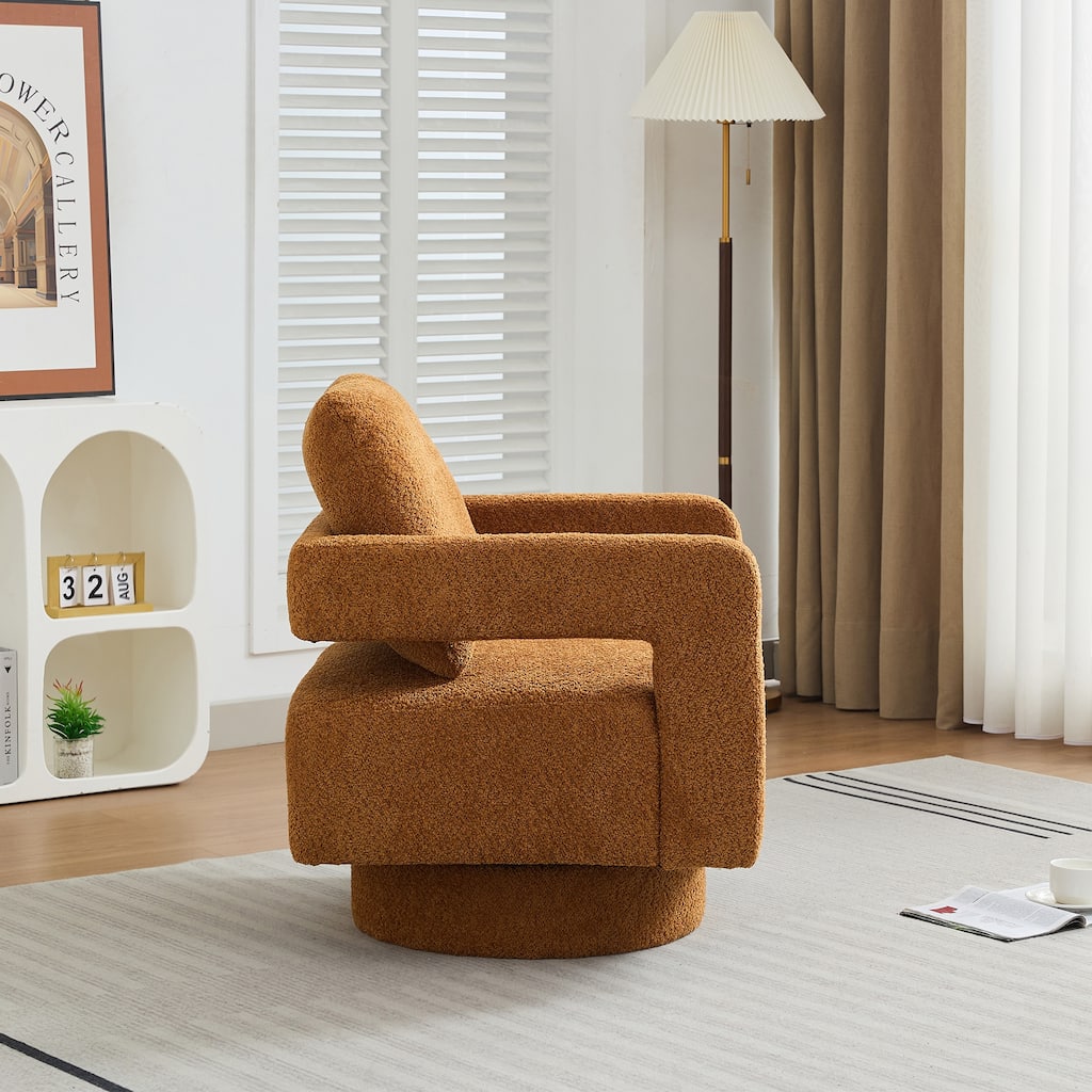 Boucle Square Swivel Accent Chair, Reading Armchair with Open Back, Lounge Club Chair with Removable Back Cushion