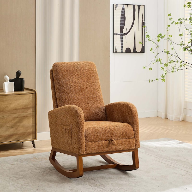 25.4"W High Back Rocking Chair with Retractable Footrest