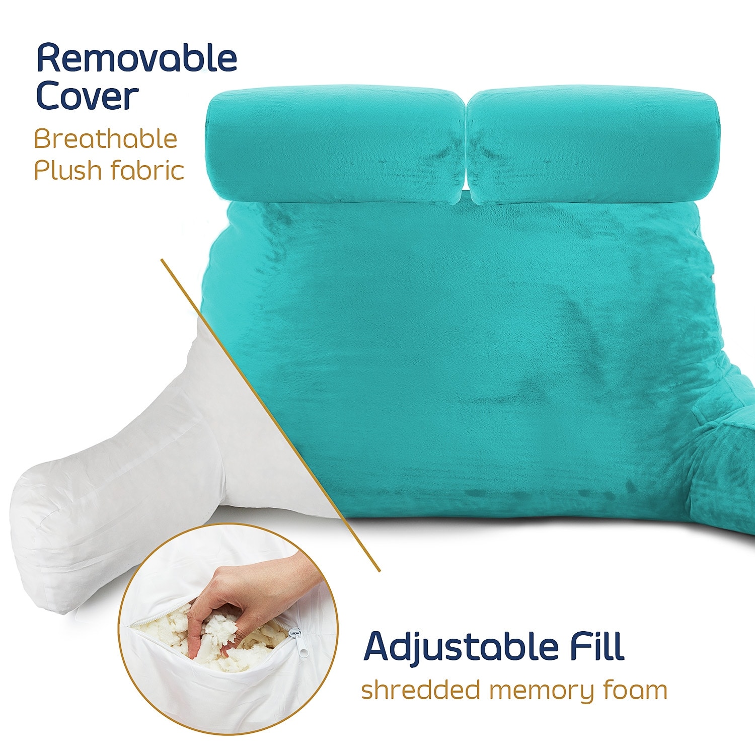 Nestl Reading Pillow Standard Bed Pillow, Back Pillow for Sitting in Bed  Shredded Memory Foam Chair Pillow, Reading & Bed Rest Pillows Teal Back