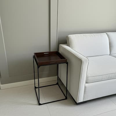 HomeRoots 29" Dark Brown and Black Solid Wood and Iron Square Frame End Table - 20 in. x 28.5 in. x 20 in.
