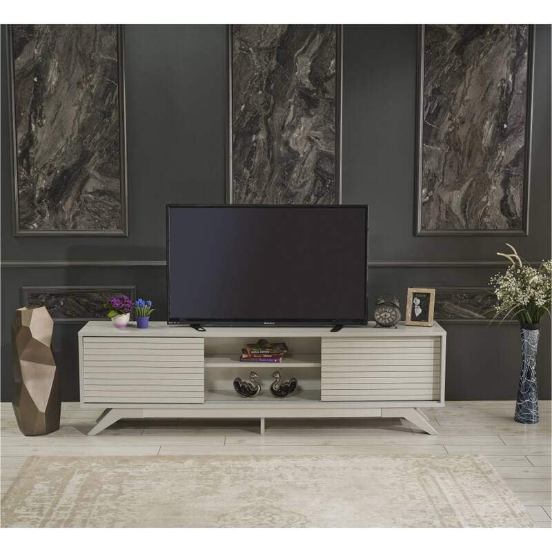 TV Stand Wooden TV Cabinet Media Entertainment with 2 Closet Spaces