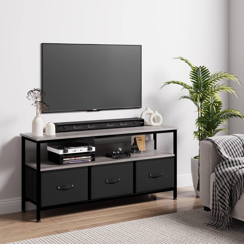 TV Stand Dresser for Bedroom with 3 Fabric Drawer Entertainment Center for 55 Inch Television