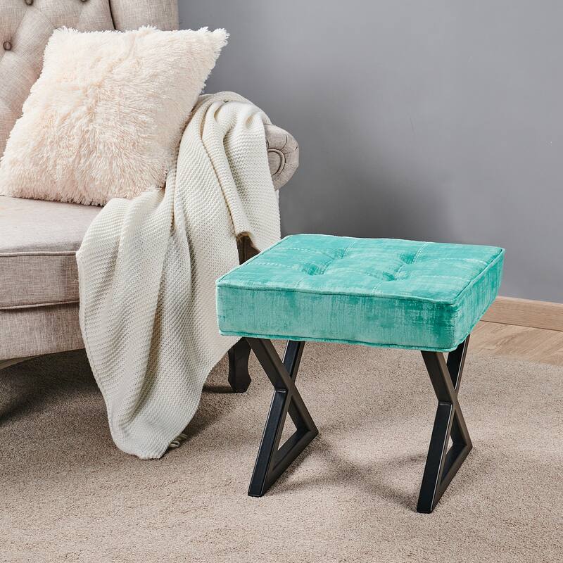 Textured Velvet Ottoman Vanity Stool 18"X18"X17"