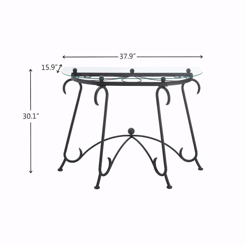 Console Coffee Table with Tempered Glass Surface and Sturdy Construction