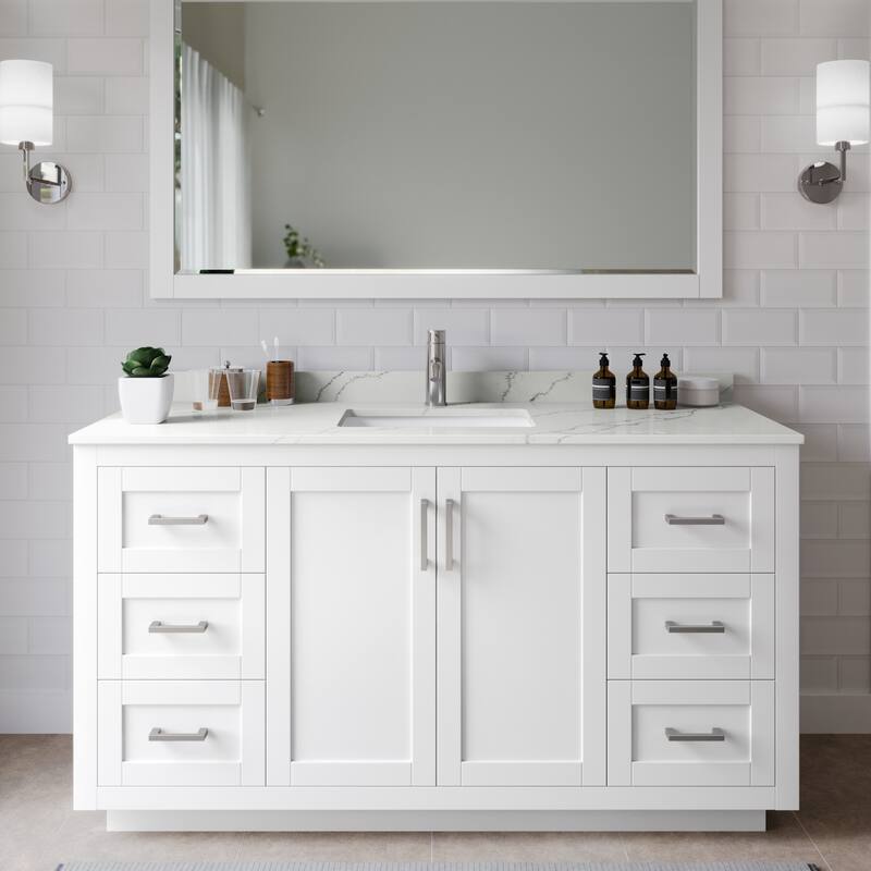 Wyndham Collection WCF292960S-QTZ-UNSMXX Miranda 60" Free Standing - White / Giotto Quartz Top / Brushed Nickel