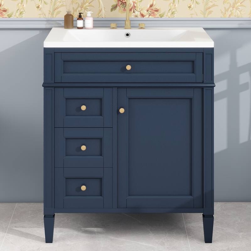 30''/36'' Bathroom Vanity with Top Sink, Modern Bathroom Storage Cabinet with 2 Drawers, a Tip-out Drawer & Adjustable Shelf