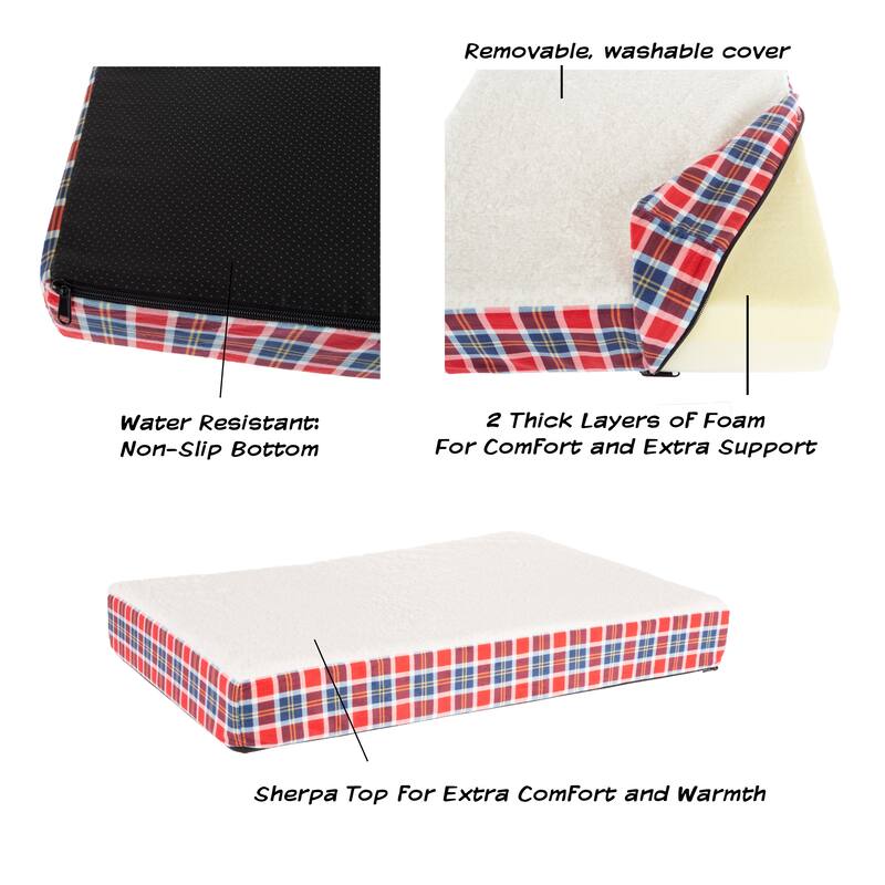 2-Layer Orthopedic Memory Foam Dog Bed with Machine Washable Sherpa Cover